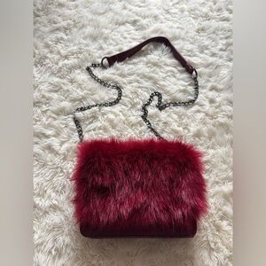 Elegant Burgundy Faux Fur Bag